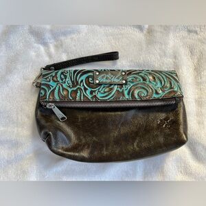 Patricia Nash Valerie Turquoise Tooled Leather Fold Over Clutch Wristlet